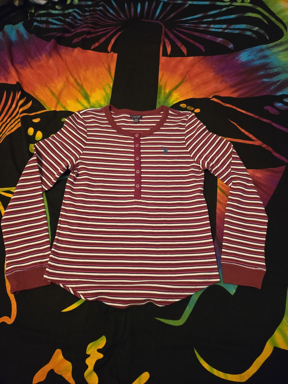 U.S. Polo Assn. Maroon and White Striped Button-Down Top